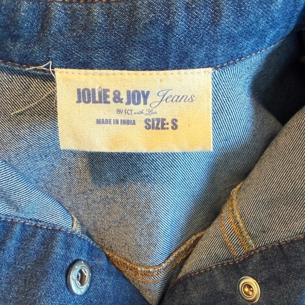 Jolie & Joy Denim Shirt Dress Snap Front Raw Hem Small Blue Western Mini - Picture 3 of 5